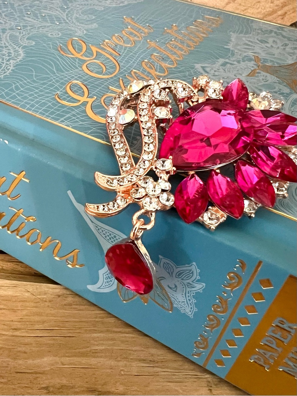 New! Aratta Mirror Mirror Fuchsia Pink Rhinestone Beautiful Oversized Brooch Pin